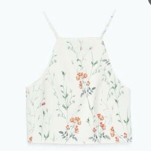 ZARA GREEN & CREAM FLORAL RACER BACK STYLE A-LINE TANK OVERLAP AT REAR SZ  MED